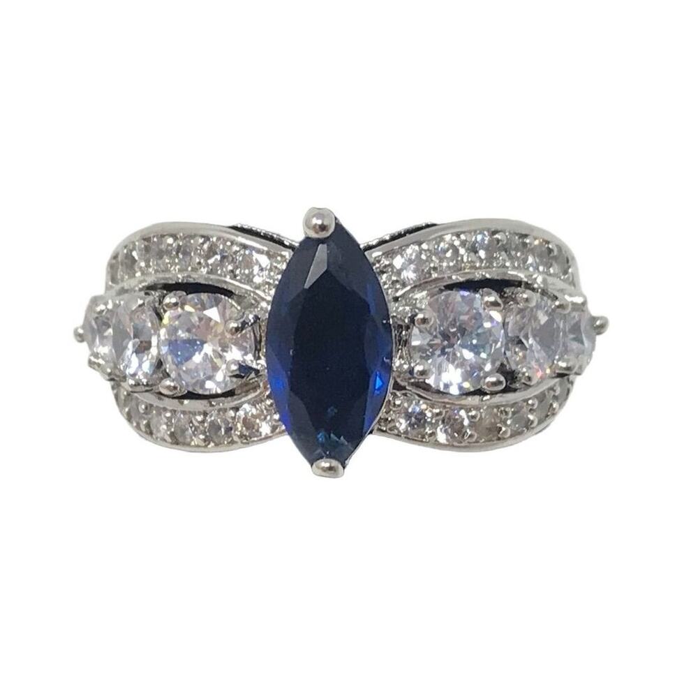 Elegant Sparkle Marquise Blue Stone Ring Size 7.5 Fashion Jewelry